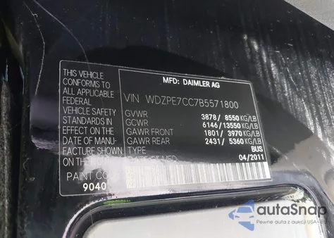 2011 Mercedes-Benz Sprinter 2500 Normal Roof from USA, damaged, VIN WDZPE7CC7B5571800